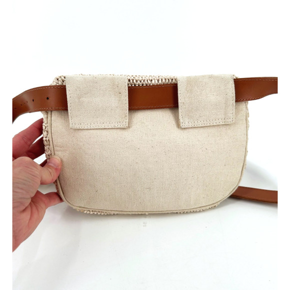 Clare V. Woven Raffia Belt Bag Fanny Pack Leather Belt Adjustable Small - Picture 3 of 9